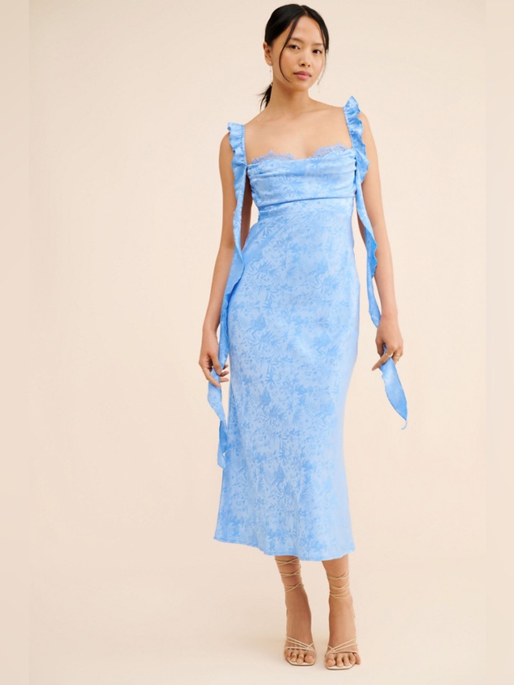 Rare London Backless Cup Midi Dress - Blue Floral